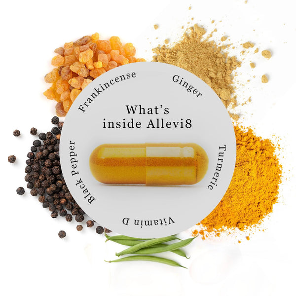 Allevi8 Mind Body & Soul - Ayurvedic Supplement with Turmeric, Ginger, Frankincense, Vitamin D, Black Pepper - Two months supply - Watermans